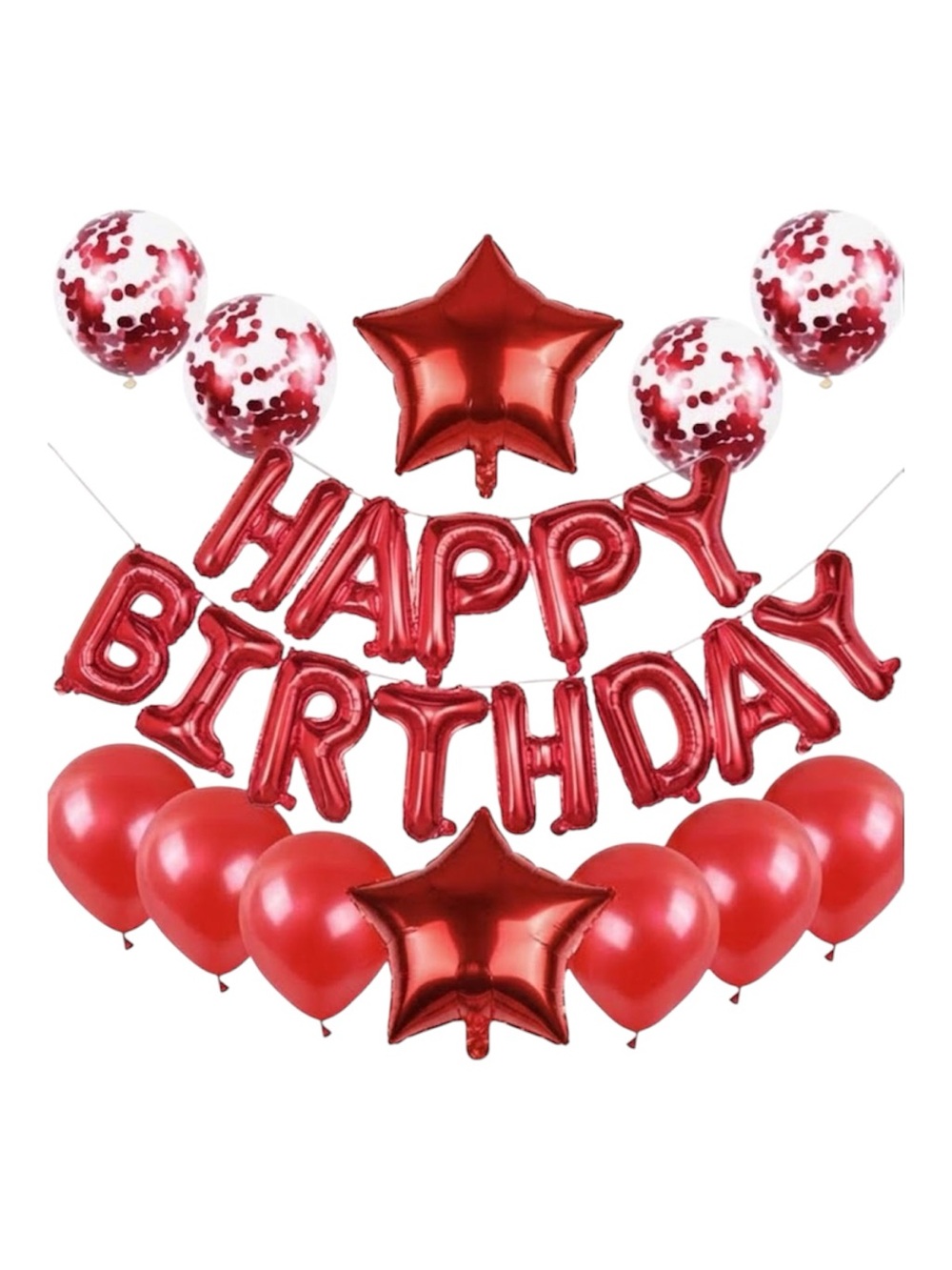 25 Pcs red Happy Birthday Balloon Set Foil Stars Confetti Latex Party Decor